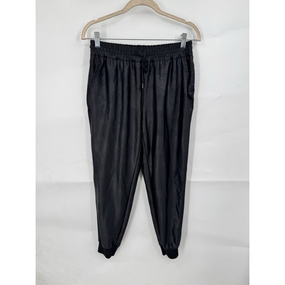 Maison d' Amelie Paris Faux Leather Coated Jogger Pants Black Size S Athleisure